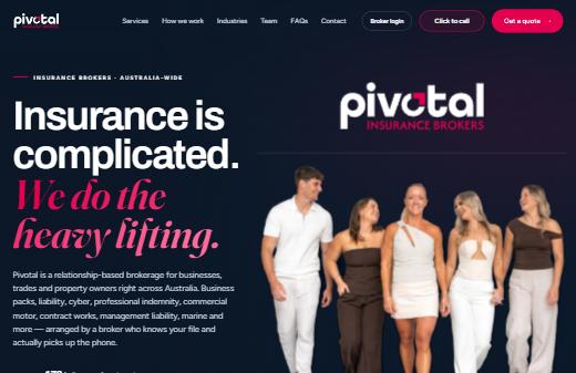 The Pivotal Insurance Brokers website — &ldquo;Insurance is complicated. We do the heavy lifting.&rdquo;