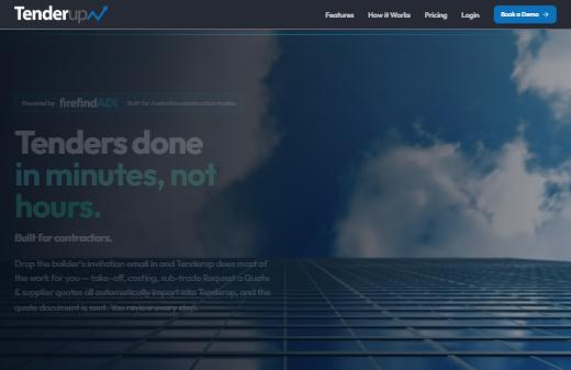 The tender-up website — &ldquo;Tenders done in minutes, not hours.&rdquo;